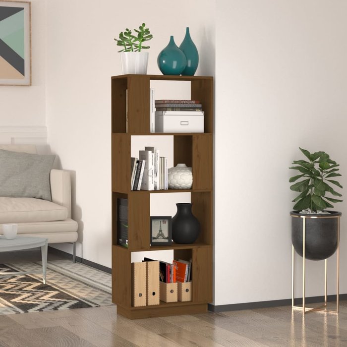 Librería/separador marrón miel 51x25x132 cm pino macizo