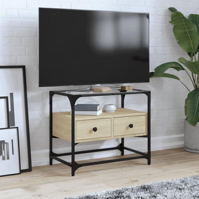 Vidaxl mueble tv cristal y madera ingeniería roble sonoma 60x35x51 cm