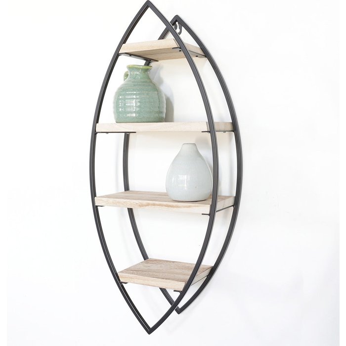 Estante de pared oval con 4 estantes de madera - 36x80cm
