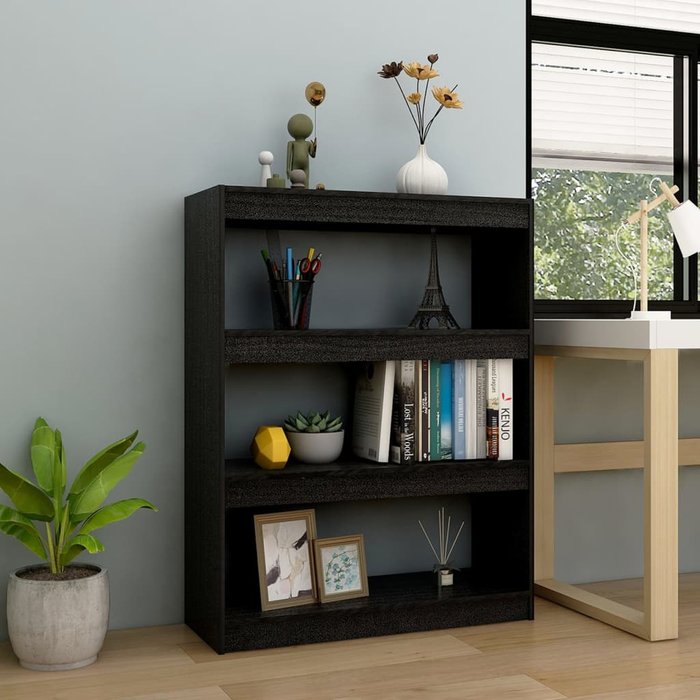 Librería/separador de ambientes negro 100x30x103 cm pino macizo