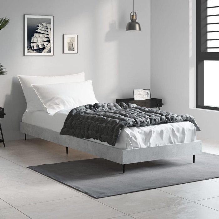 Estructura de cama gris hormigón 75x190 cm de madera contrachapada