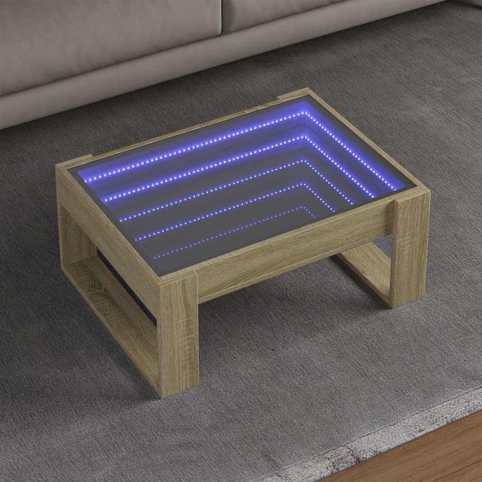 Mesa de centro con iluminación led infinita, roble sonoma, 70x53x30 cm