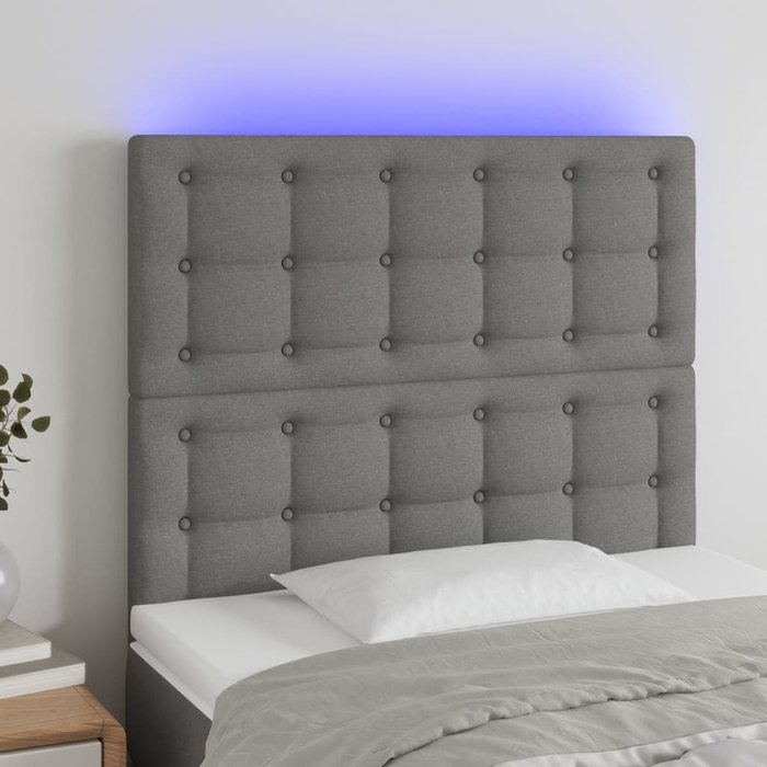 Cabecero con luces led tela gris oscuro 90x5x118/128 cm