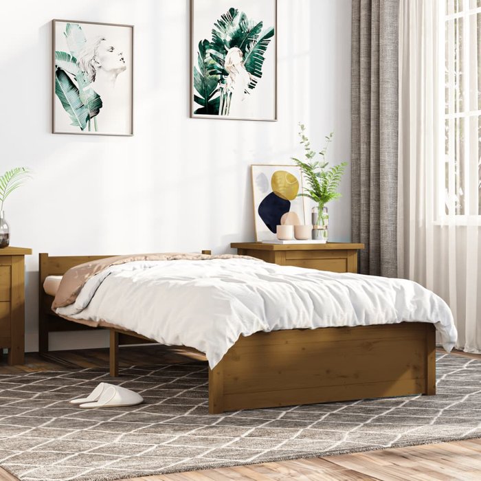 Vidaxl estructura cama sin colchón madera maciza marrón miel 75x190 cm