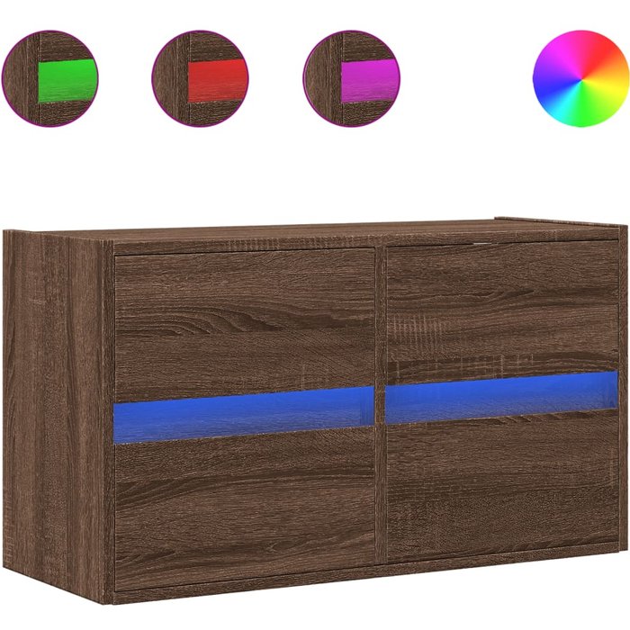 Mueble de tv de pared con luces led marrón roble 80x31x45 cm - comfortxl