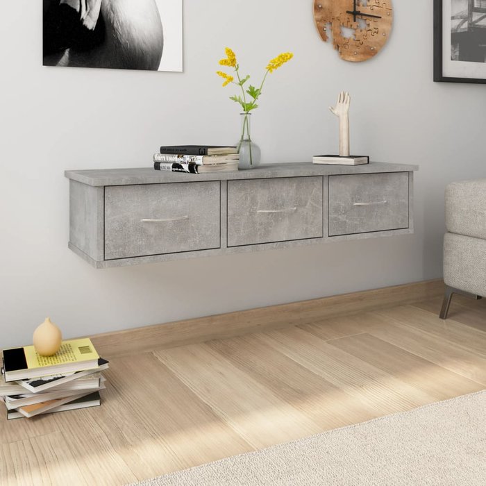 Estante de pared con cajones gris hormigón 88x26x18,5 cm aglomerado