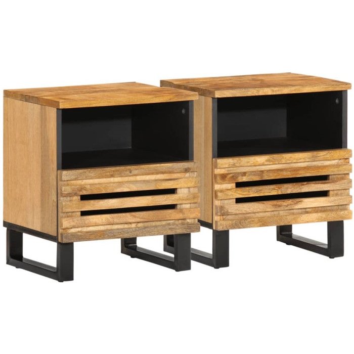 Vidaxl mesitas de noche 2 uds madera maciza mango rugosa 40x34x46 cm