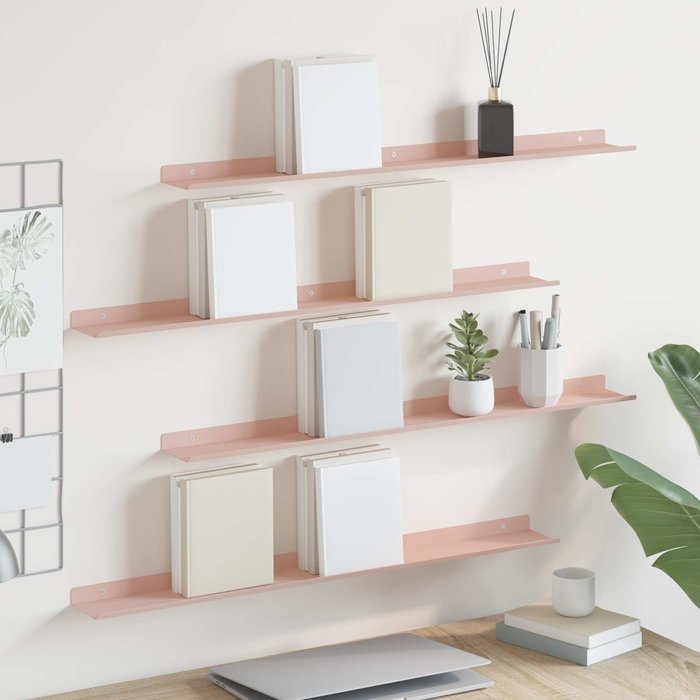 Estante flotante, 4 unidades, rosa, 80 x 9 x 2,5 cm, acero