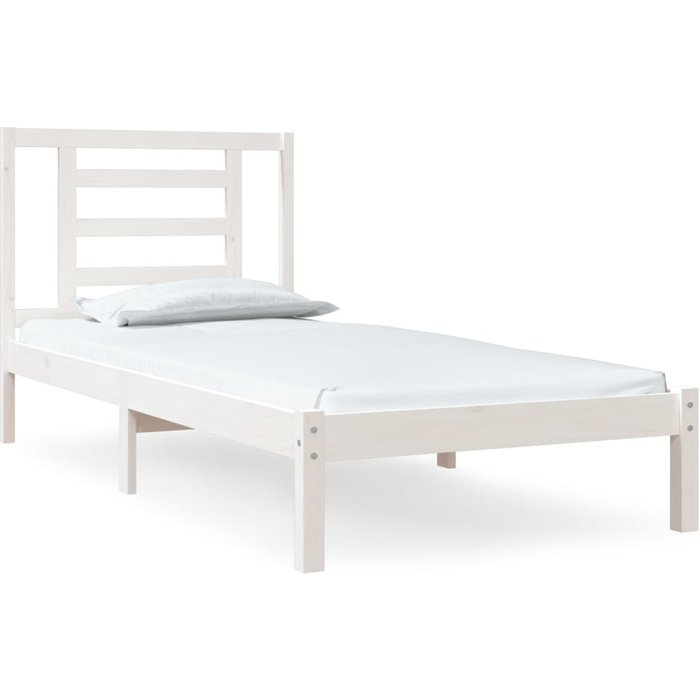 Estructura de cama sin colchón en madera maciza blanca 90x190 cm — comfortxl