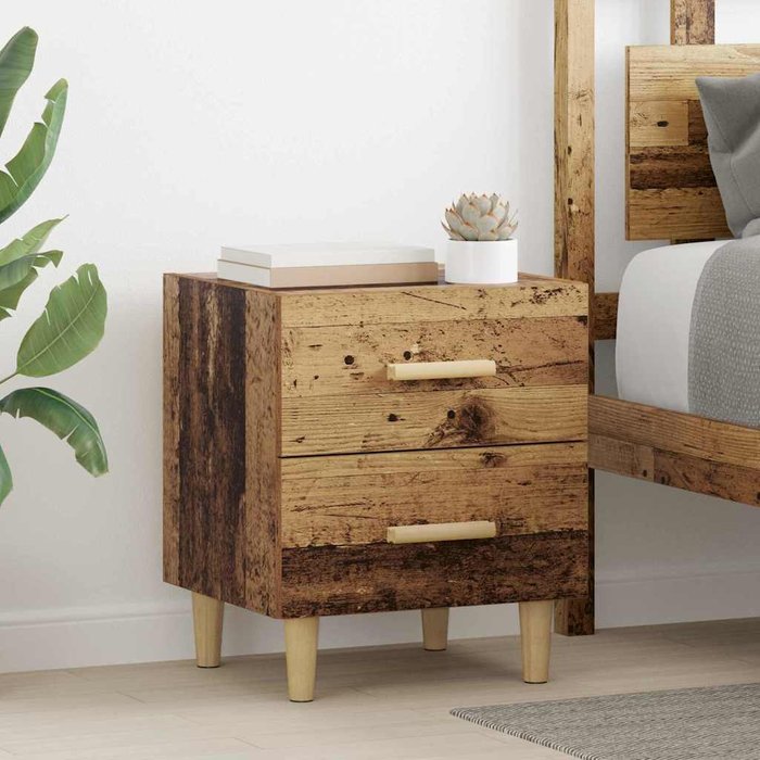 Armario de cama con cajón, 2 piezas, madera antigua, 40 x 35 x 47,5 cm