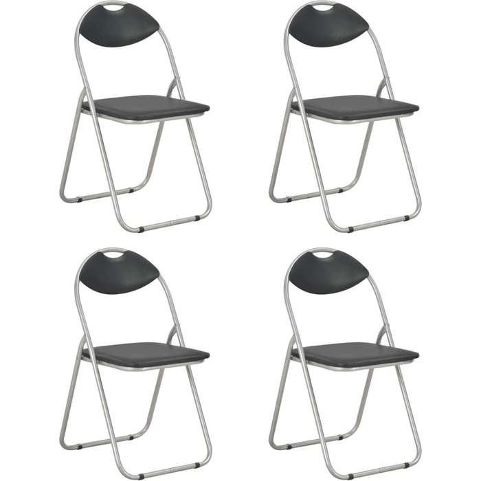 Sillas de comedor plegables, juego de 4, polipiel negra.
