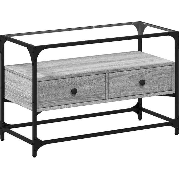 Mueble tv cristal y madera ingeniería gris sonoma 80x35x51 cm - comfortxl