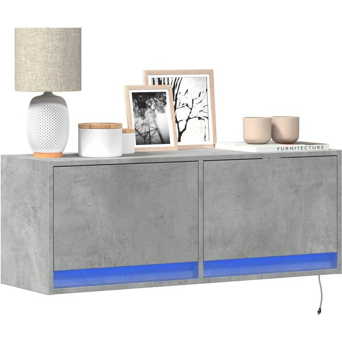 Vidaxl mueble de tv de pared con luces led gris hormigón 100x31x35 cm