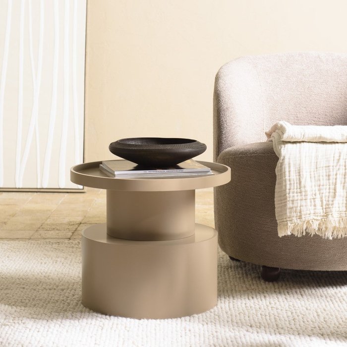 Agathe - mesa auxiliar redonda de madera pintada en color topo d45 cm