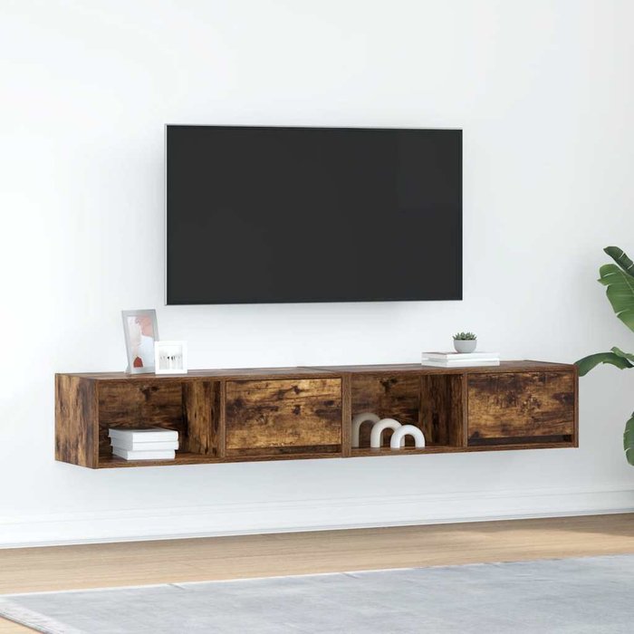 Mueble de tv de 2 piezas, roble ahumado, 80x31x25,5 cm, madera de ingeniería