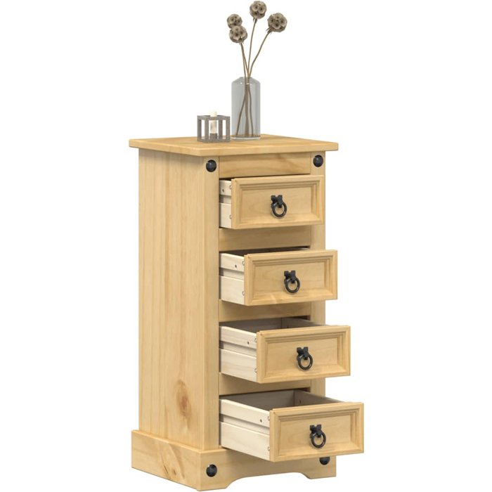 Mesita de noche de 35x32,5x74 cm, madera maciza de pino.