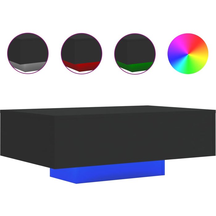 Mesa de centro con luces led negras 85x55x31 cm - comfortxl