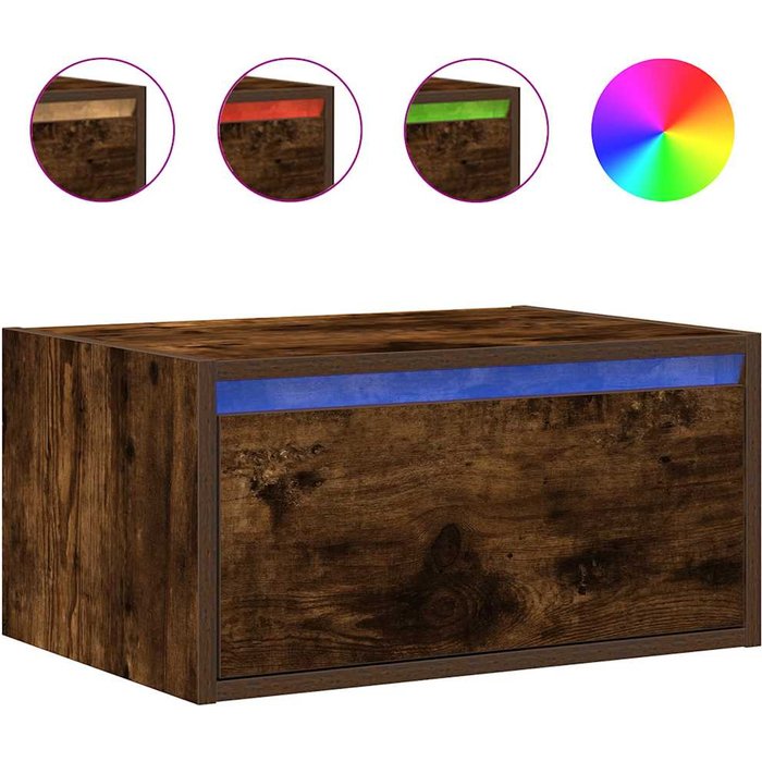 Mesita de noche,mesilla de noche de pared con luces led roble ahumado cfw472421
