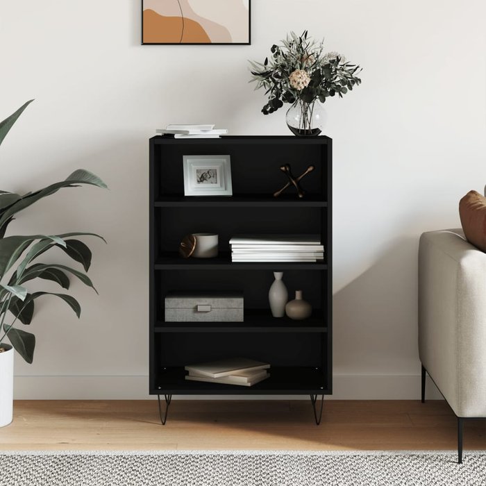 Aparador alto negro de 57x35x90 cm, fabricado en madera de ingeniería.