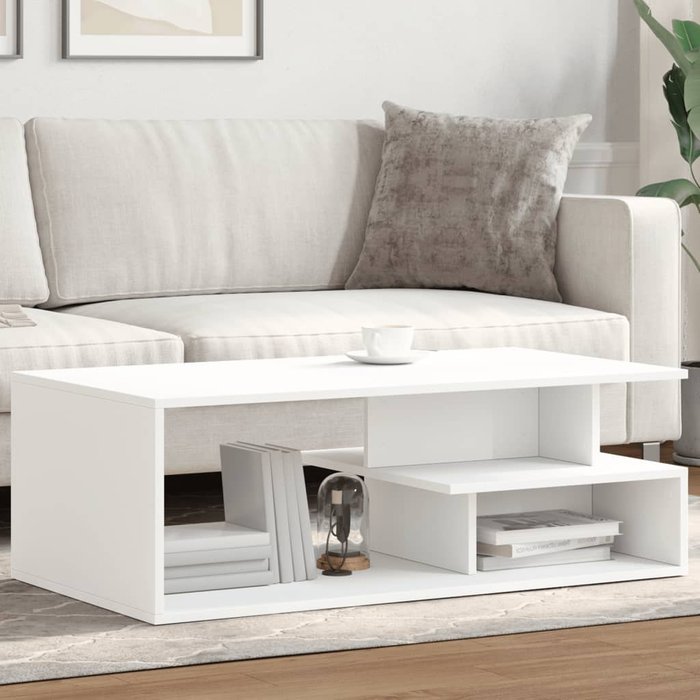 Mesa de centro blanca, 102x55x35 cm, madera de ingeniería.