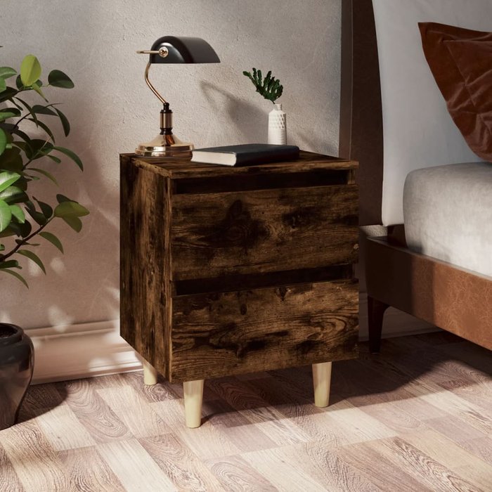 Maison exclusive - mesitas de noche 2 uds patas madera roble ahumado 40x35x50 cm
