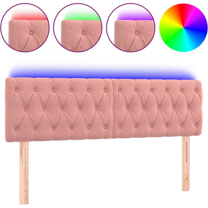 Cabecero con led de terciopelo rosa 144x7x78/88 cm - comfortxl