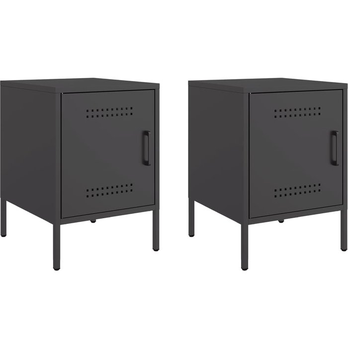 Pack 2 uds mesitas de noche,mesilla de noche acero negro 36x39x50,5 cm cfw260586