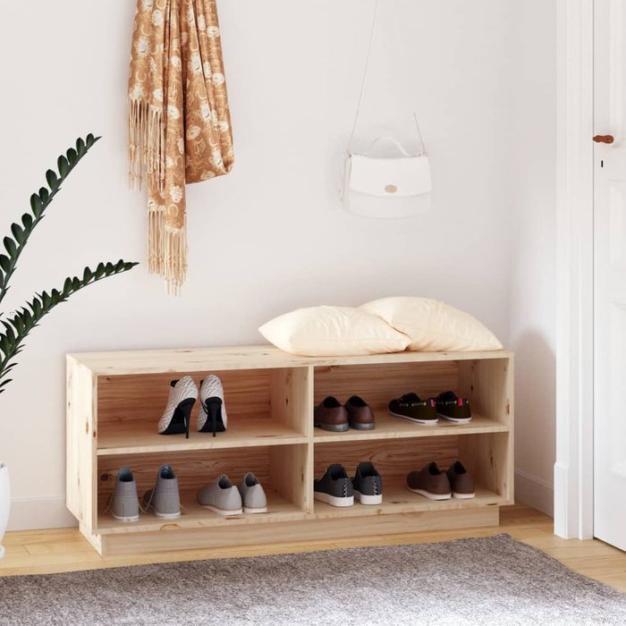 Zapatero de 110x34x45 cm, madera maciza de pino.
