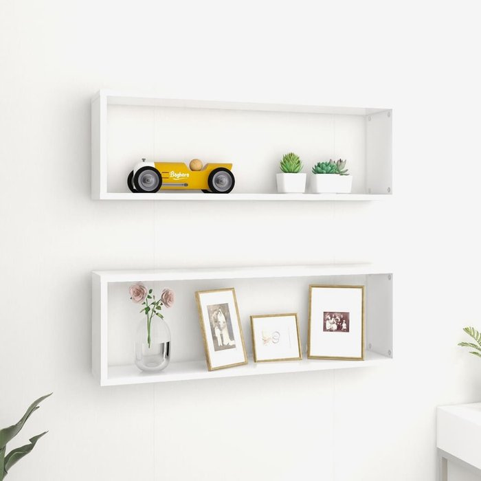 Estantes cúbicos de pared 2 uds aglomerado blanco 80x15x26,5 cm
