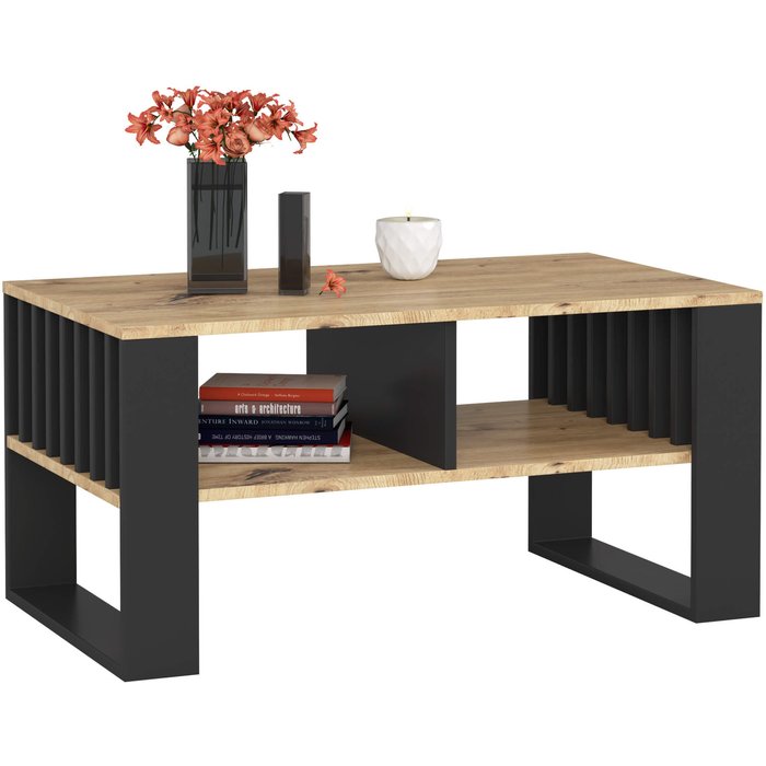 Mesa de centro rockford roble artisan 92 cm con patas en color negro 92x53x45 cm
