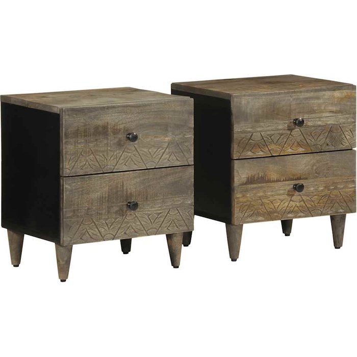 Mesitas noche 2 uds madera maciza mango gris claro 40x33x46 cm vidaxl