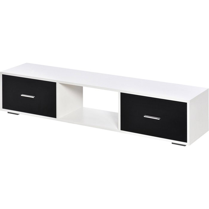 Mueble tv hasta 60 con 2 cajones 140x30x32cm blanco negro moderno