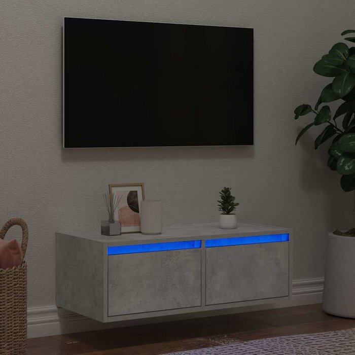 Mueble tv con luces led gris hormigón 75x35,5x25 cm