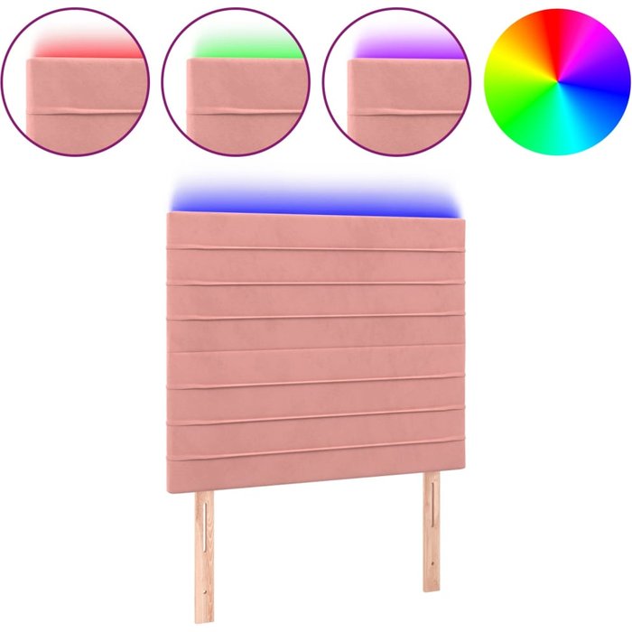 Cabecero cama - mueble cabecero con luces led terciopelo rosa 100x5x118/128 cm