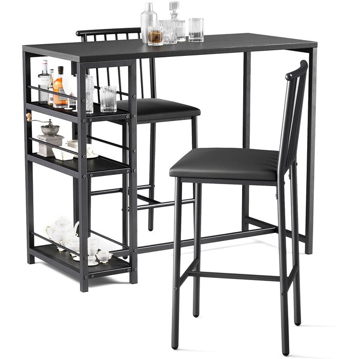 Conjunto de mesa de bar con 2 sillas, mesa de bar negra de 91 cm bealife