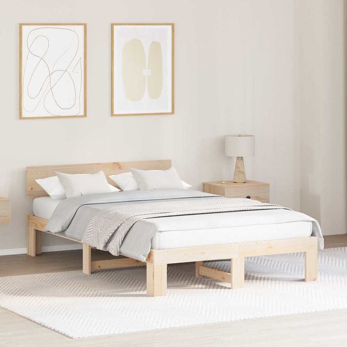 Estructura de cama natural 135 x 190 cm madera de pino macizo