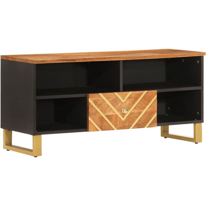 Mueble tv marrón y negro 100x33,5x46 cm madera maciza de mango