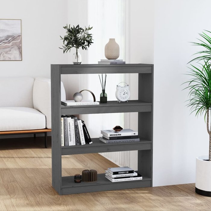Librería/separador de ambientes gris 80x30x103,5 cm pino macizo
