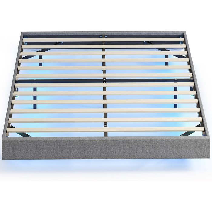 Estructura de cama homcom lino, tablero contrachapado gris 201x162x27 cm