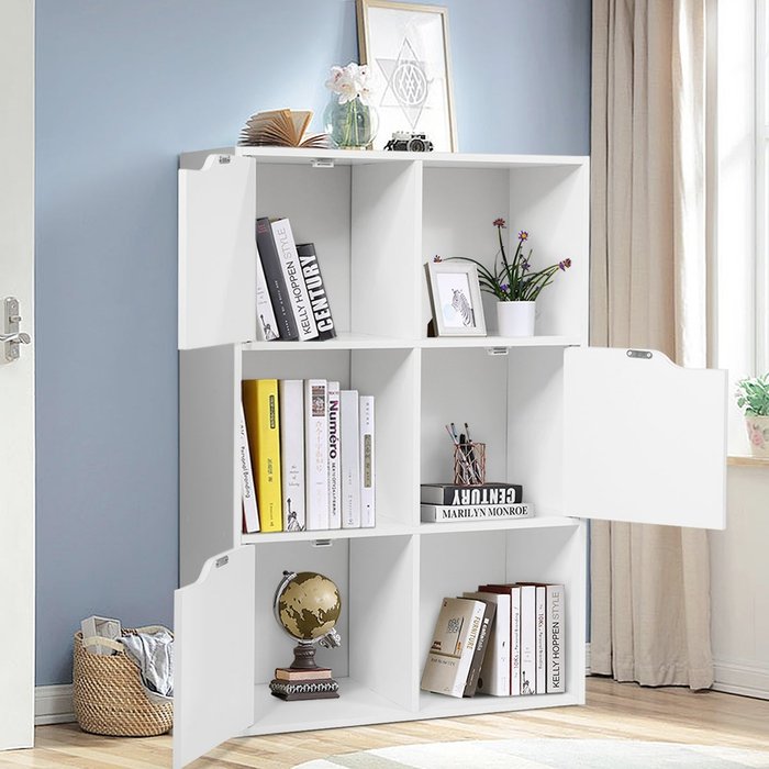 Aparador blanco de 6 cubos y puertas para oficina y librería 60x29x89,5 cm