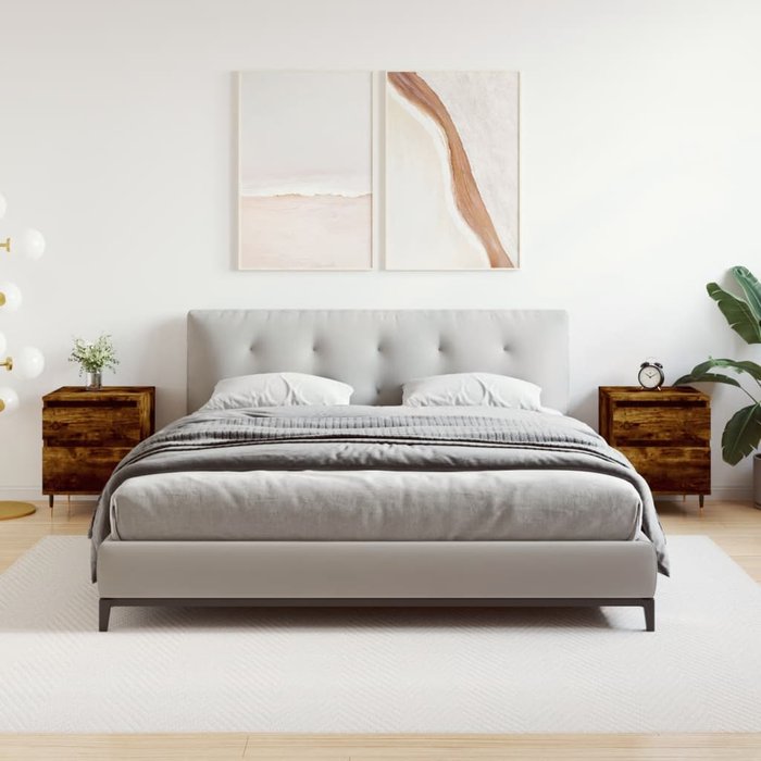 Mesitas noche 2 uds madera ingeniería roble ahumado 40x35x50 cm - comfortxl