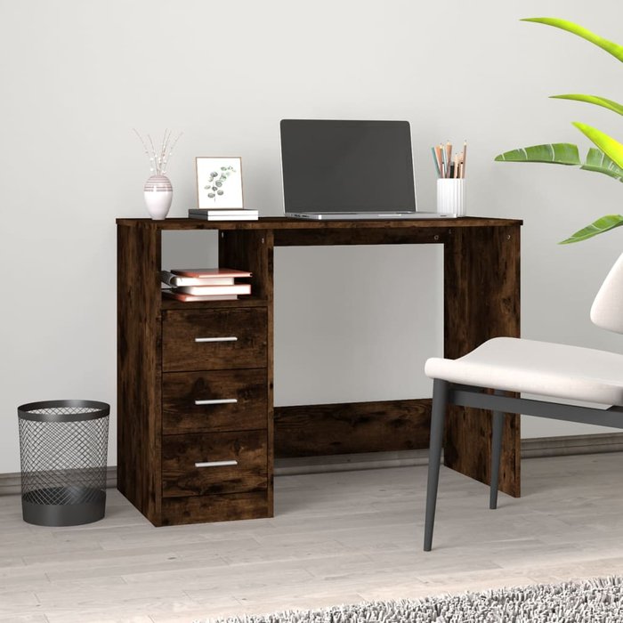 Escritorio con cajones roble ahumado 102x50x76 cm madera contrachapada