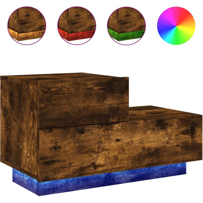 Mesita de noche con luces led roble ahumado 70x36x40,5 cm - comfortxl