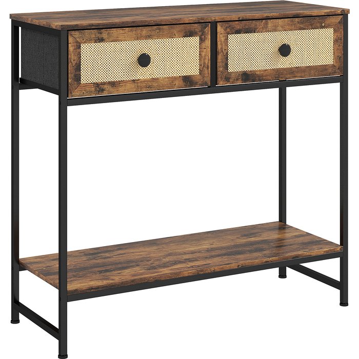 Mesa consola homcom mdf, acero marrón rústico 80x30x75 cm 837-512v80rb