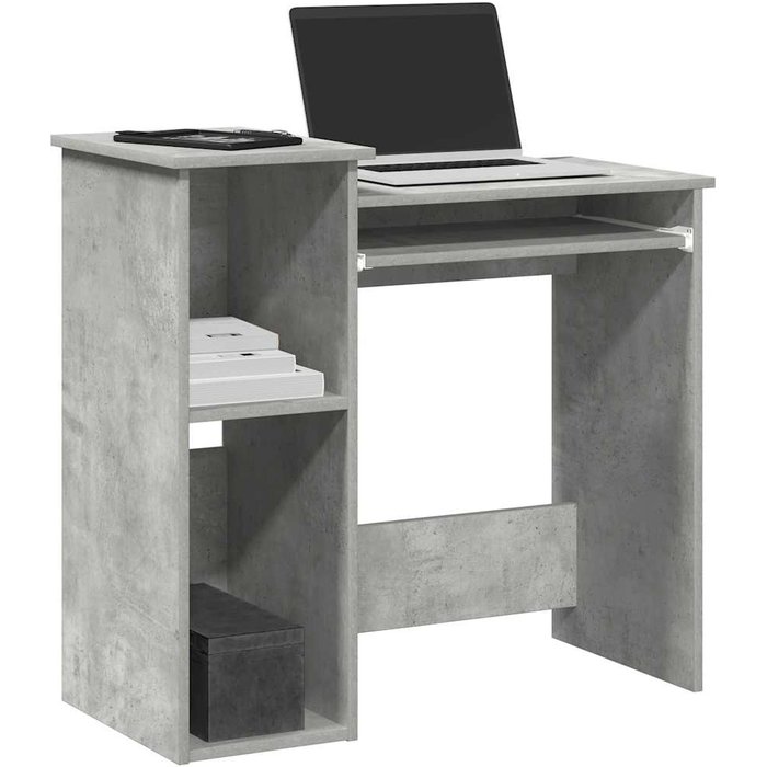 Escritorio con estantes, gris hormigón, 84x40x78 cm, madera de ingeniería.
