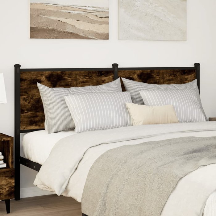 Cabecero de madera de ingeniería y acero roble ahumado 150 cm - comfortxl