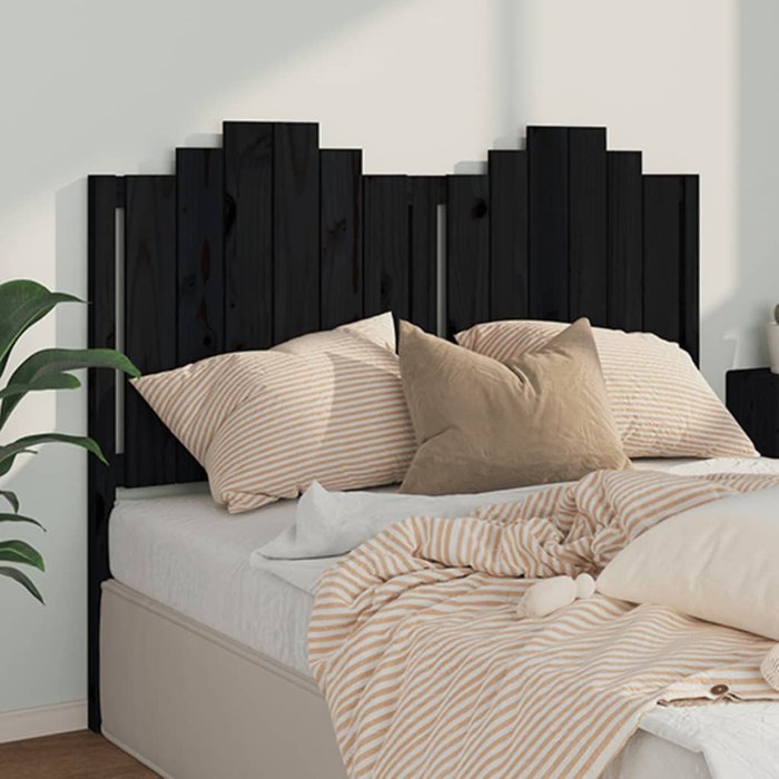Cabecero negro 146x4x110 cm madera maciza de pino