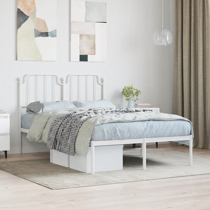 Estructura de cama de metal con cabecero blanco 120x190 cm