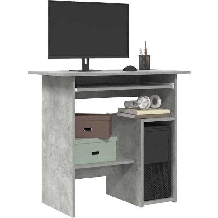 Escritorio gris hormigón de 80x45x74 cm, fabricado en madera de ingeniería.
