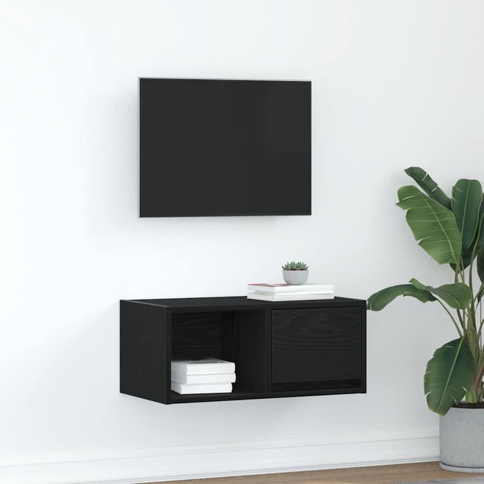 Mueble de tv madera de ingeniería roble negro 60x31x25,5 cm - comfortxl